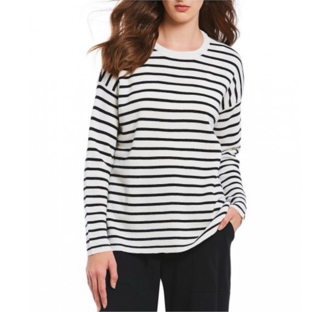 Eileen Fisher 100% Merino Wool Striped Sweater Size L